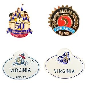 Disney Parks Vintage Anniversary Pin and Cast Member Name Tags
